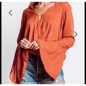 Free People Intimately Blousy Bodysuit Surplice Front Flouncy L/S Lace Trim‎